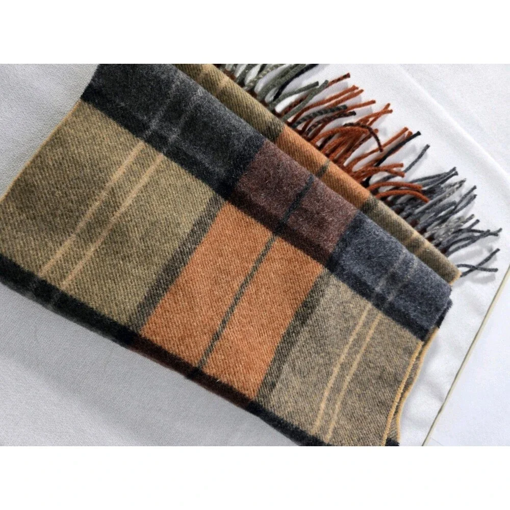 Jos. A. Bank 100% Cashmere Knit Plaid Fringe Men's Scarf